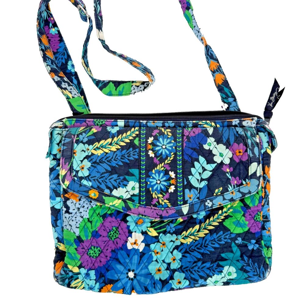 Vera Bradley Midnight Mail Quilted Cotton Floral Crossbody Bag Adjustable Strap